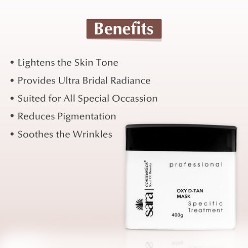 Sara Oxy D-TAN® Mask for Tan Removal and Skin Tone Correction for Oily and Blemish Prone Skin | D-tan for Men and Women | 472g